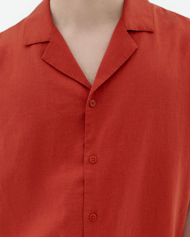 Jules Hemp Blend Button-Up Shirt Orange Red