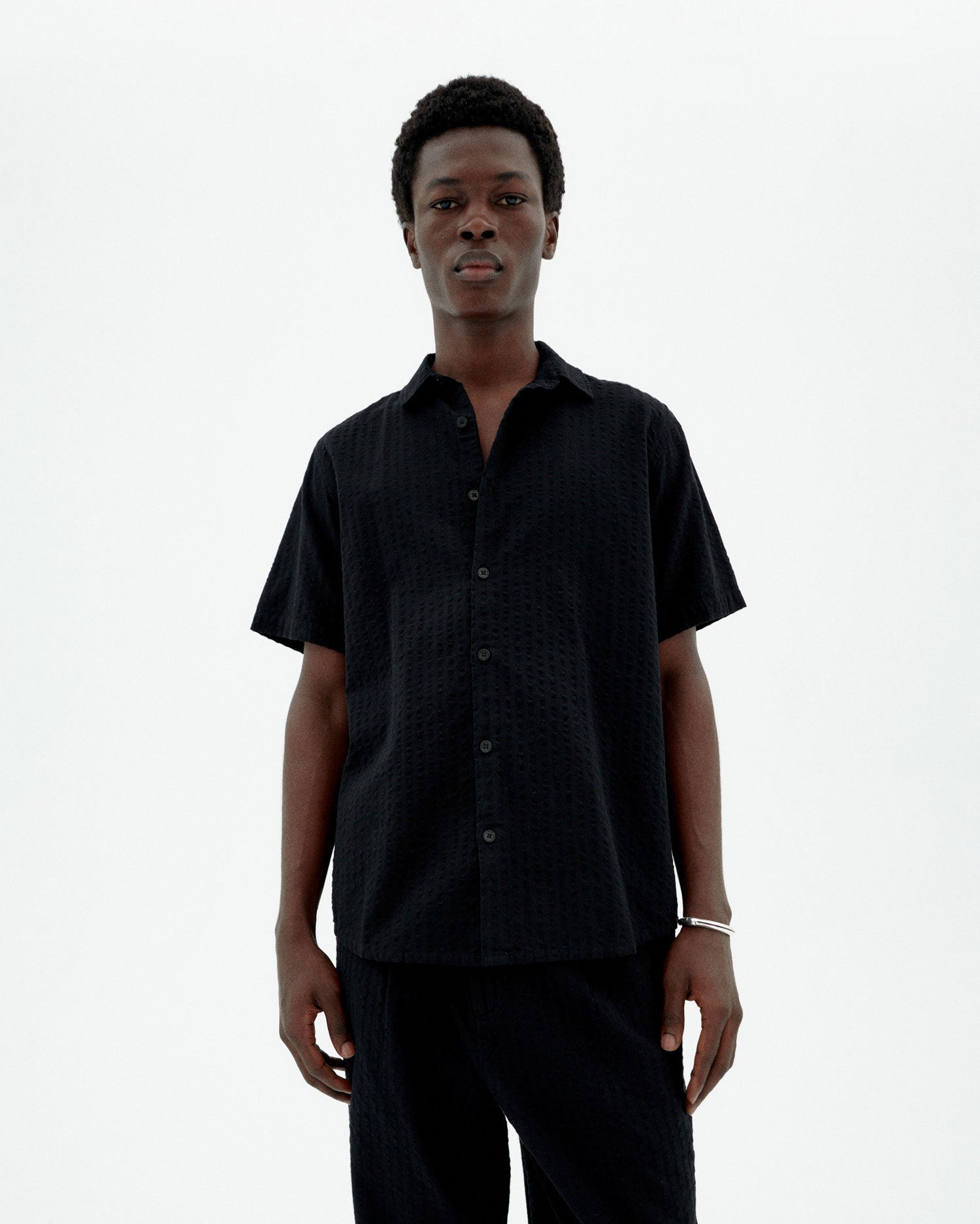 Tom Button-Up Shirt Seersucker Black