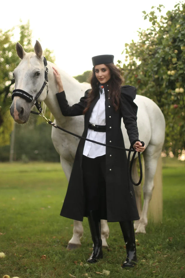 Fit and Flare Raincoat with Puff Sleeves Majestic Black