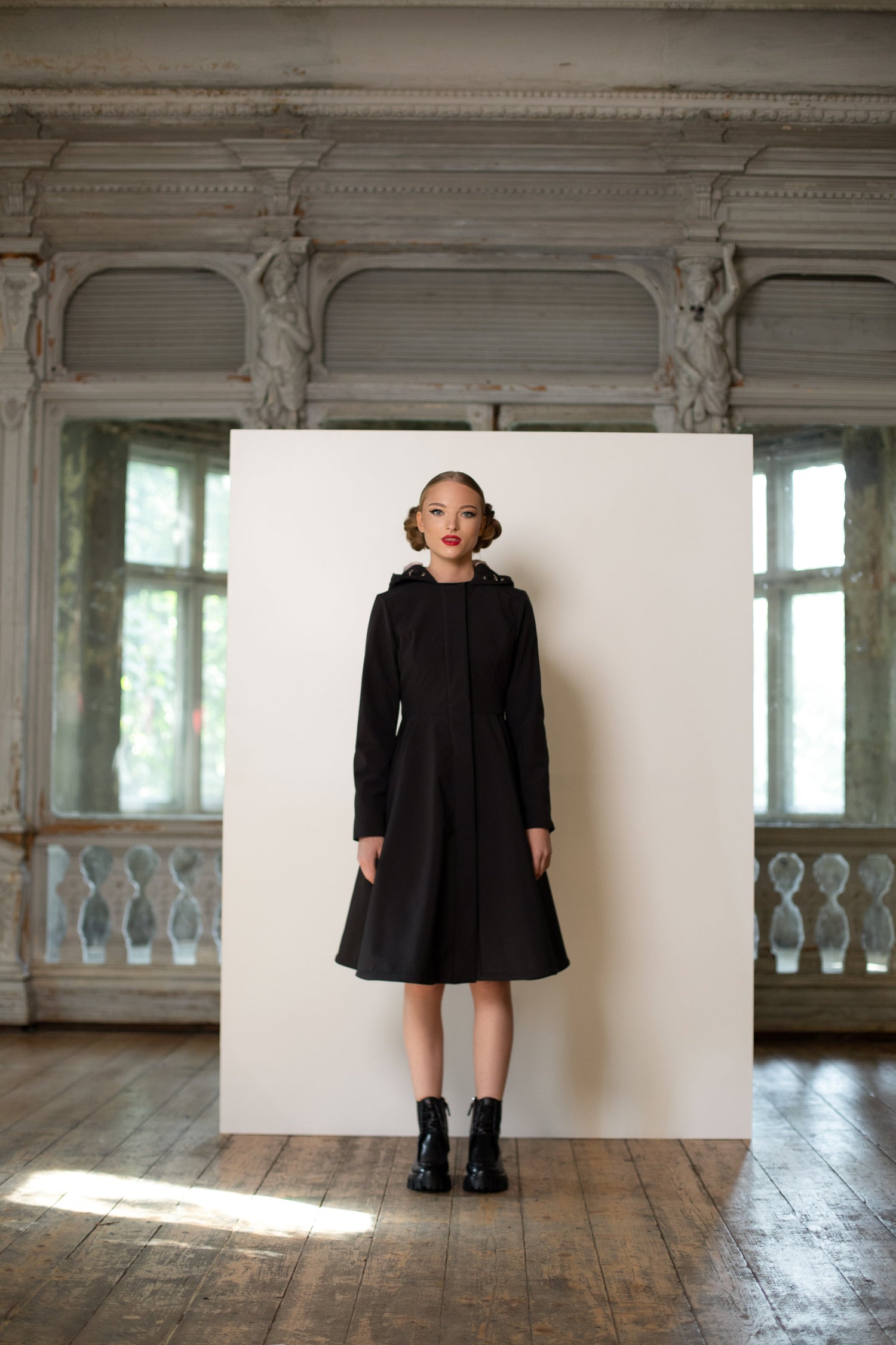 Fit and Flare Raincoat with Full Circle Hem Midnight Black