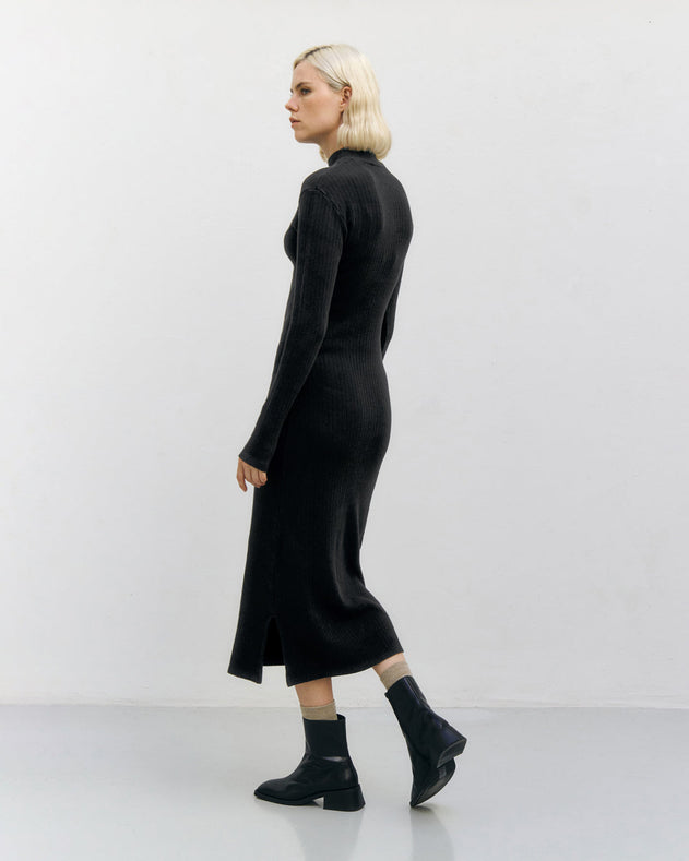 Heavy Ribbed Mockneck Dress Black