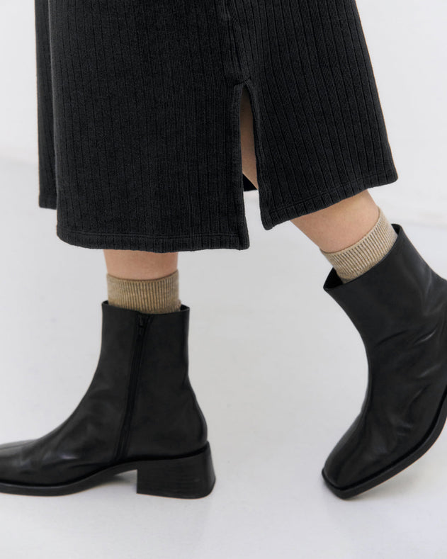 Heavy Ribbed Mockneck Dress Black