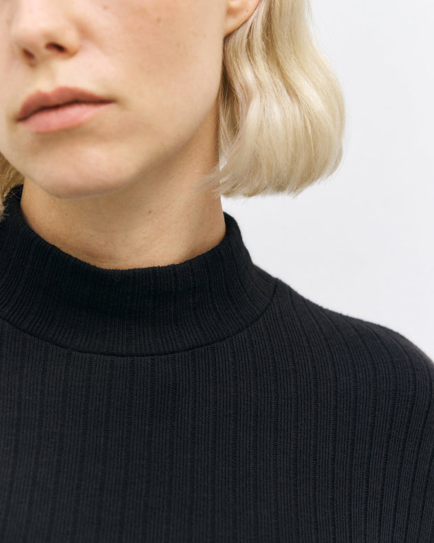 Heavy Ribbed Mockneck Dress Black