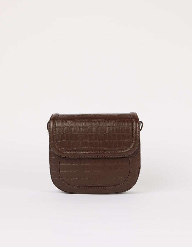 Nina Bag Croco Print Leather Chocolate Brown