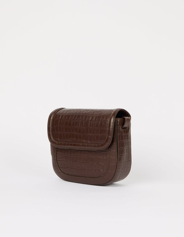 Nina Bag Croco Print Leather Chocolate Brown