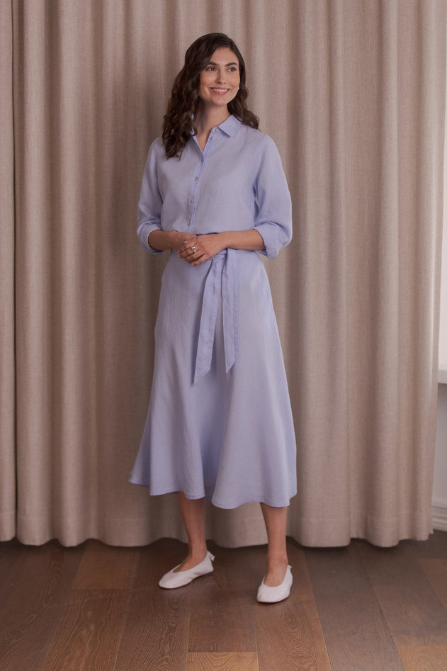 Liana Wide-hemmed Linen Skirt Sky