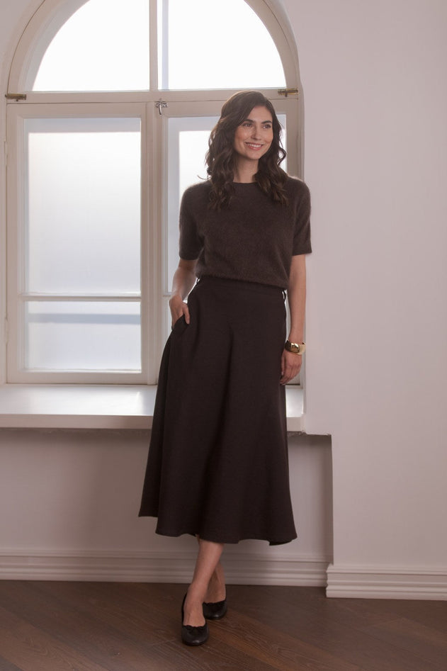 Liana Wide-hemmed Linen Skirt Dark Chocolate