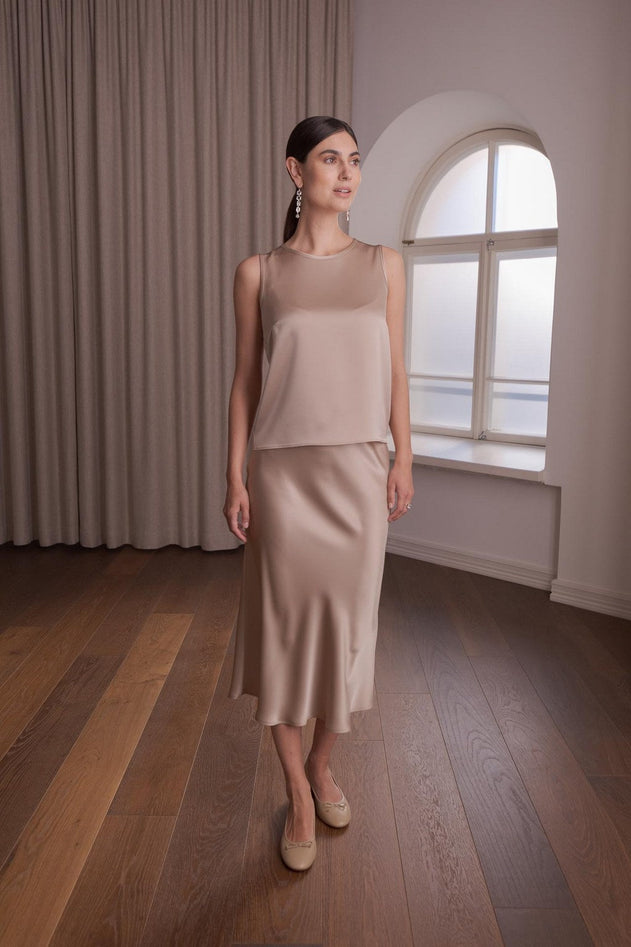 Tia Sleeveless Satin Top Latte