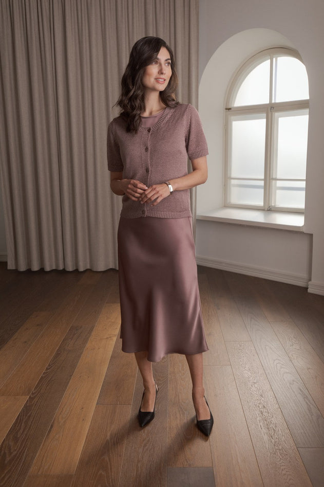 Short Sleeve Linen Blend Cardigan Mauve