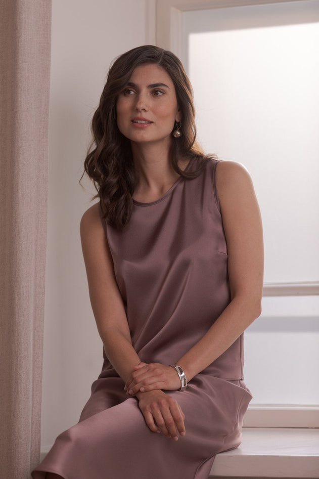 Sleeveless Satin Top Mauve