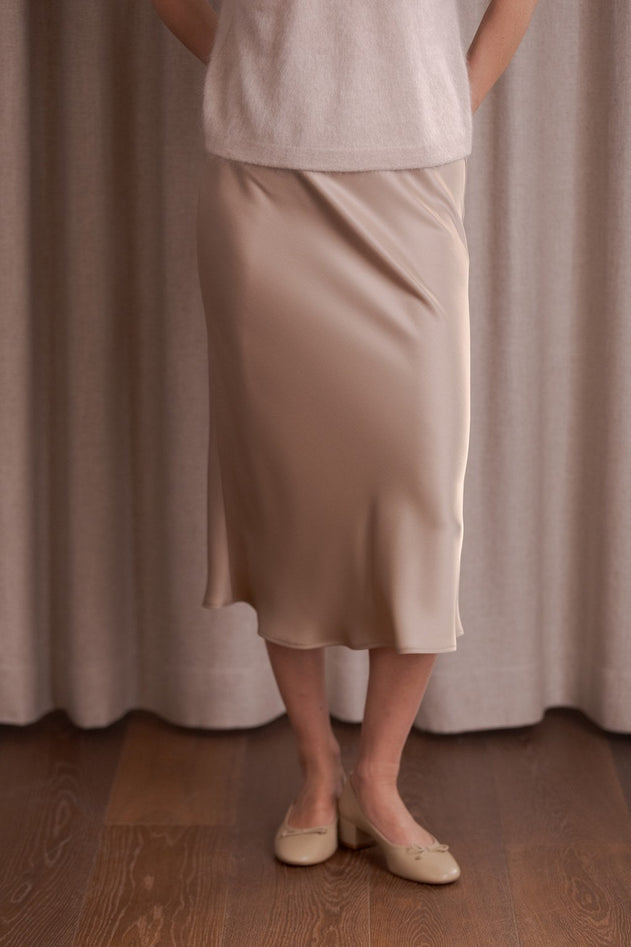 Tianna Midi Satin Skirt Latte