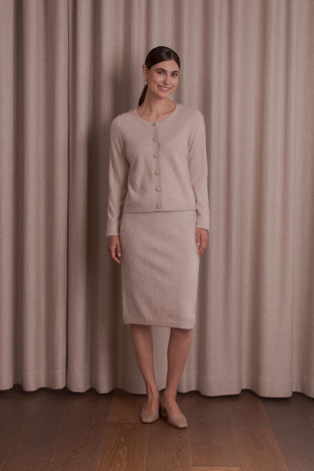 Kaia Knee-Length Cashmere Skirt Latte