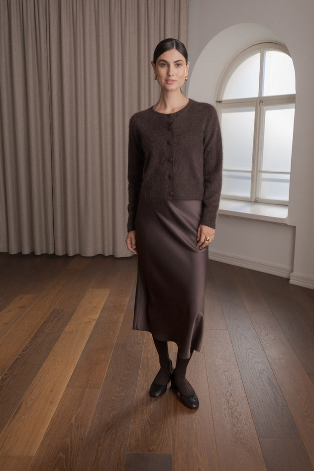 Tianna Midi Satin Skirt Dark Chocolate