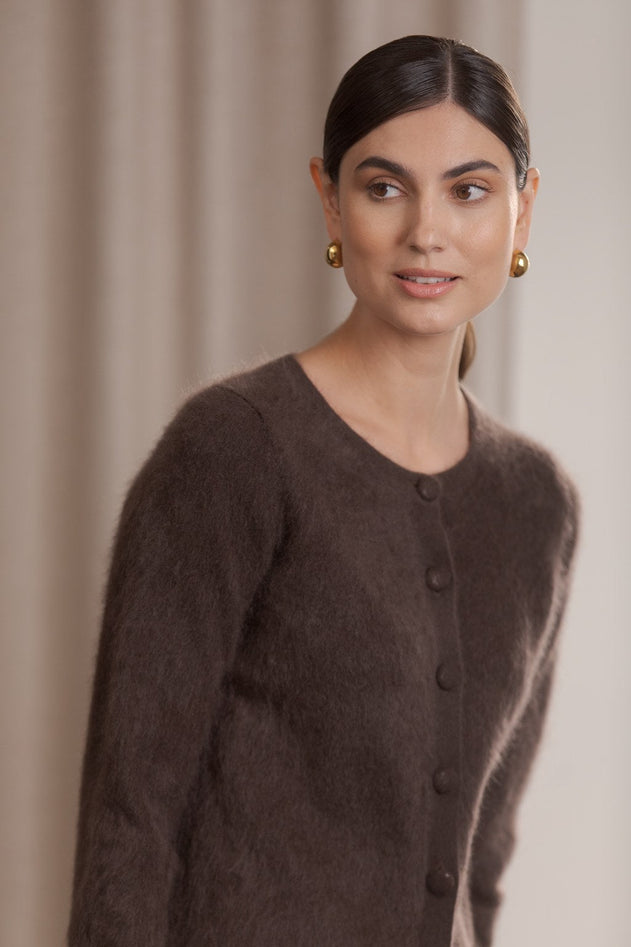 Long-sleeved Cashmere Cardigan Dark Chocolate