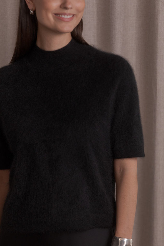 Short-sleeved Half-Turtleneck Cashmere Sweater Black