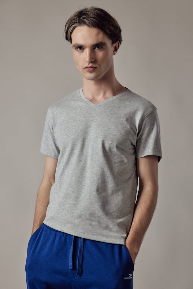 Stretch Jersey V-Neck T-Shirt Blue