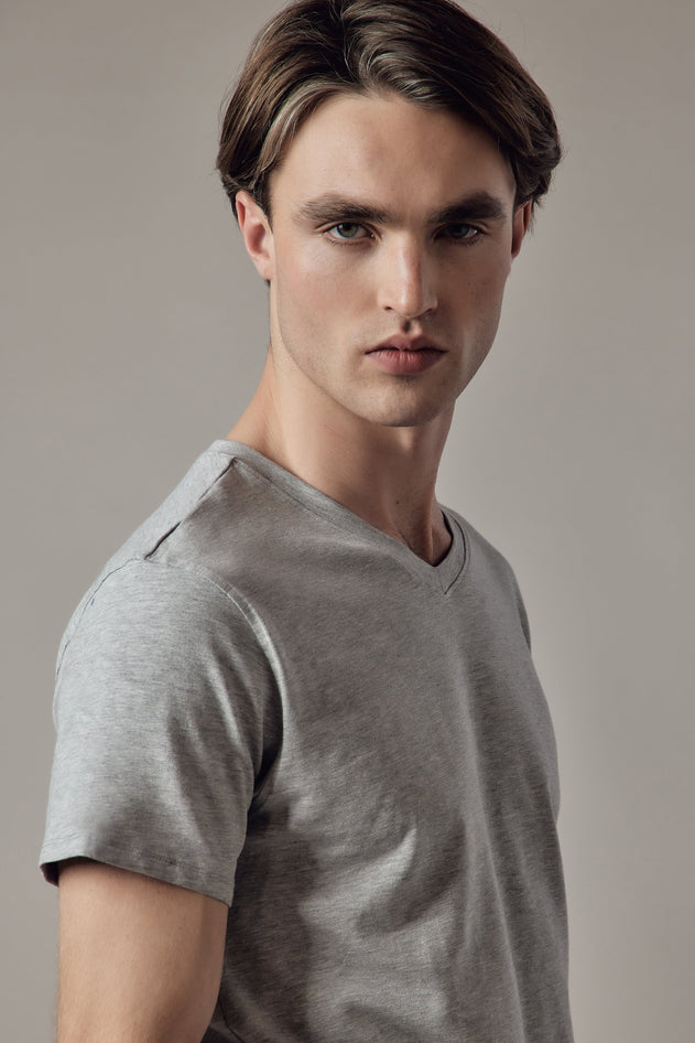Stretch Jersey V-Neck T-Shirt Blue