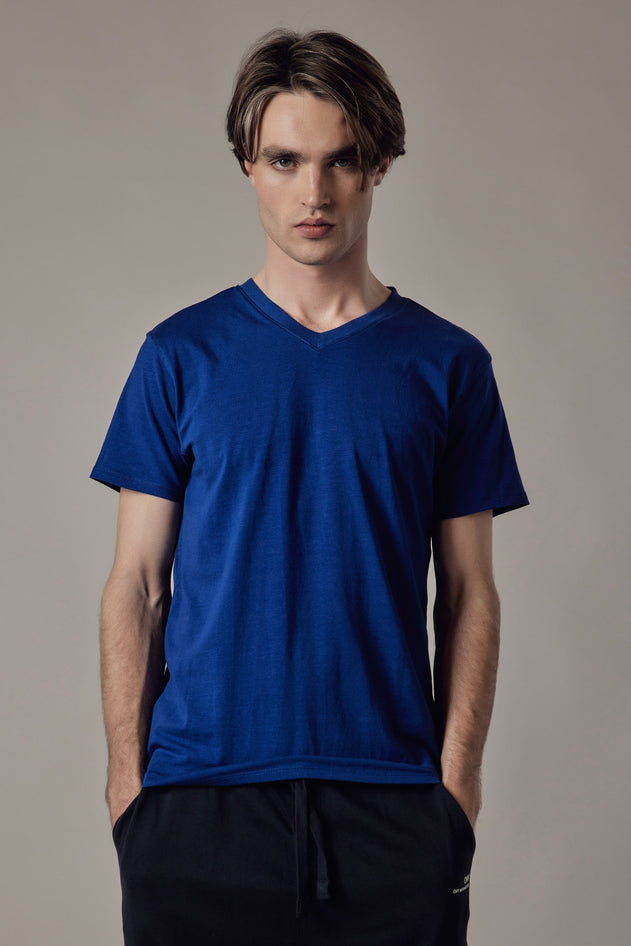 Stretch Jersey V-Neck T-Shirt Blue