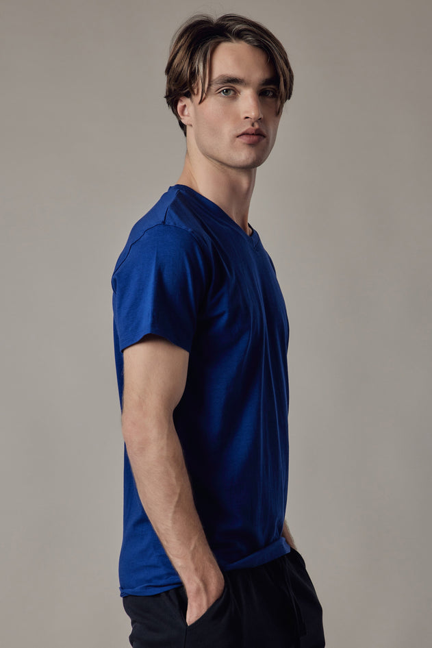 Stretch Jersey V-Neck T-Shirt Blue