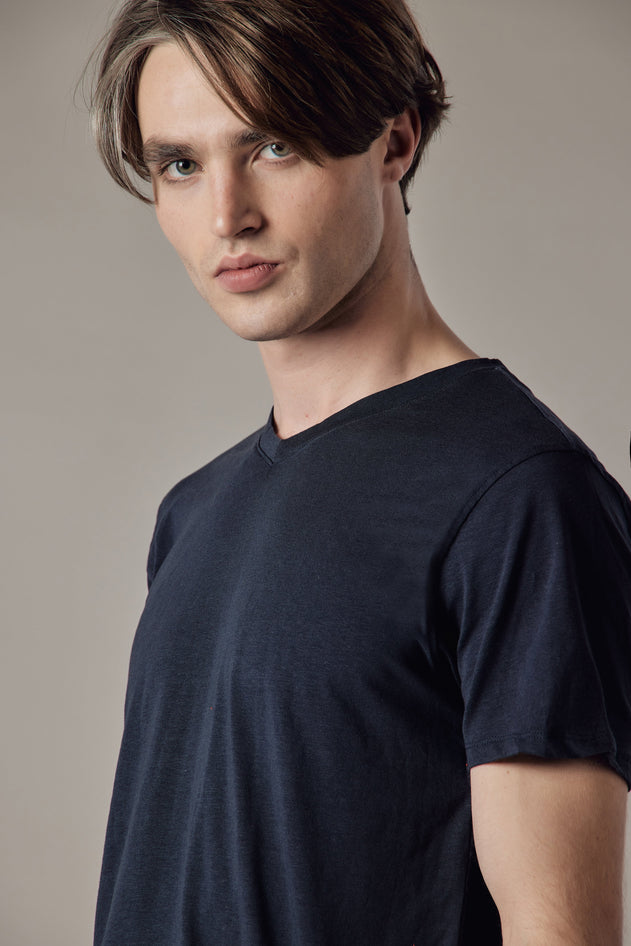 Stretch Jersey V-Neck T-Shirt Blue