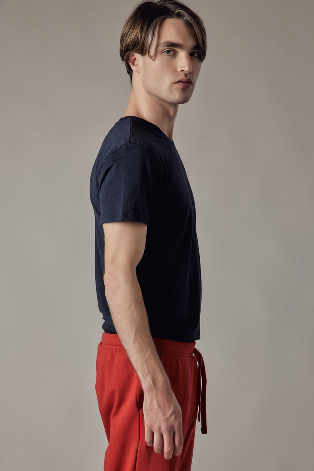 Stretch Jersey V-Neck T-Shirt Blue