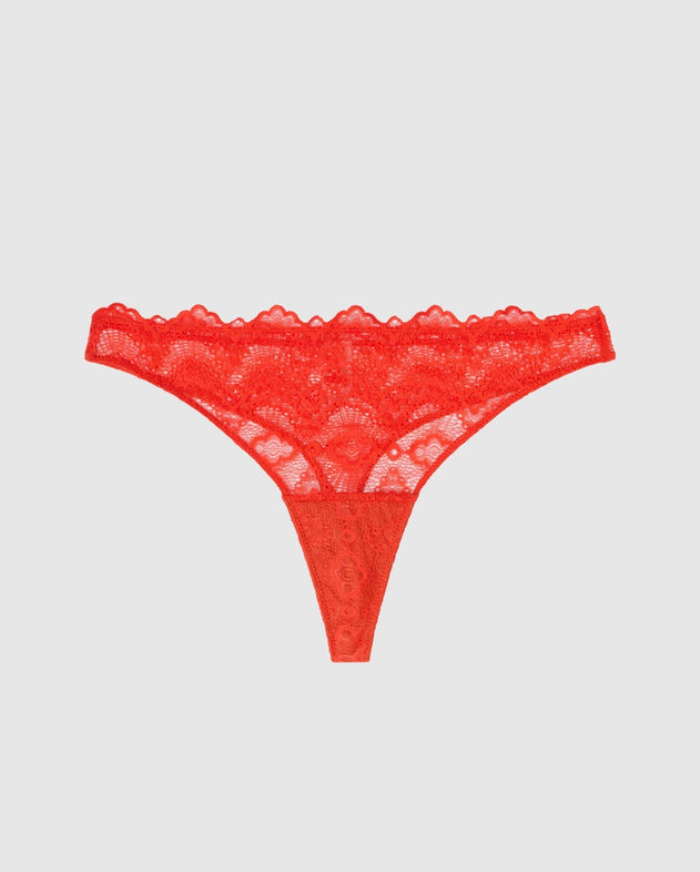 Lace Period Thong Fiery Red