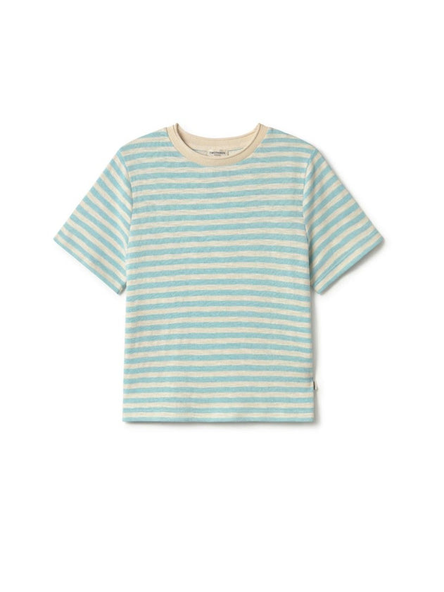Puako T-Shirt Light Blue & Ecru Stripes - IVALO.COM