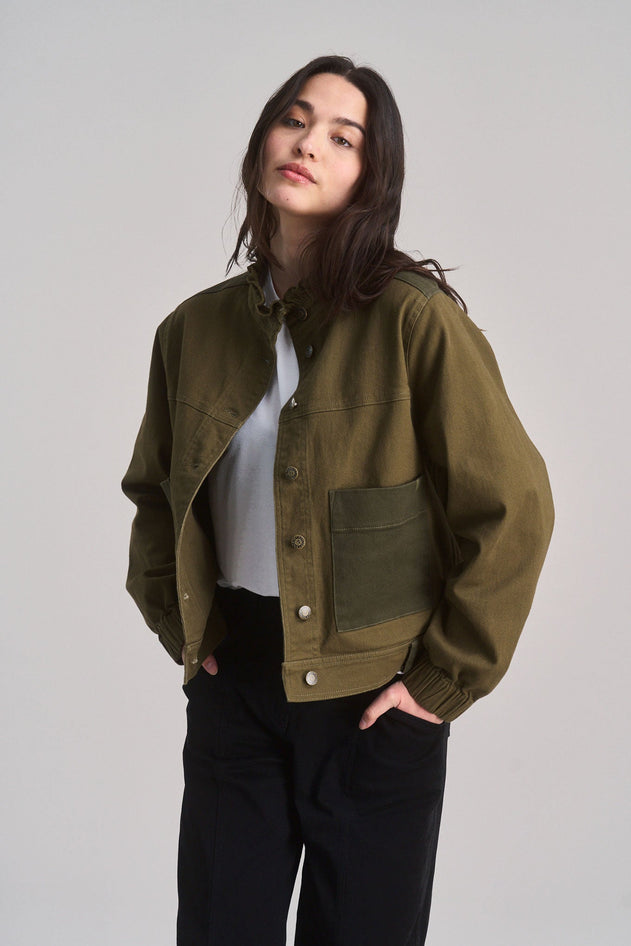 Ruffle Organic Cotton Jacket Dark Green