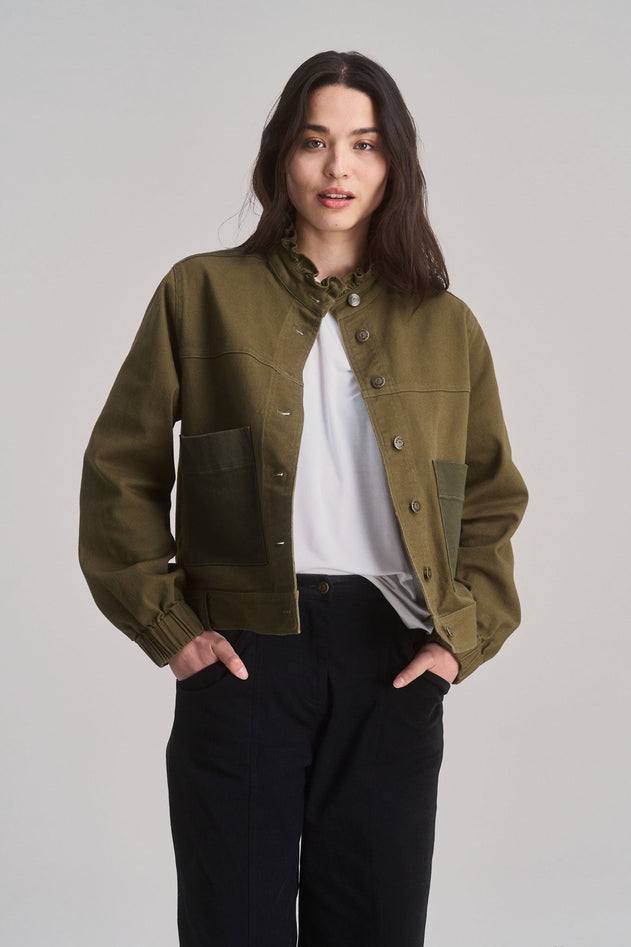 Ruffle Organic Cotton Jacket Dark Green