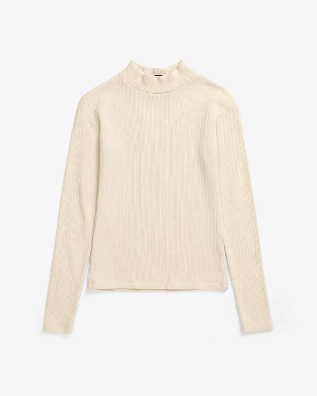 Ribbed Long-Sleeve Mockneck Sand