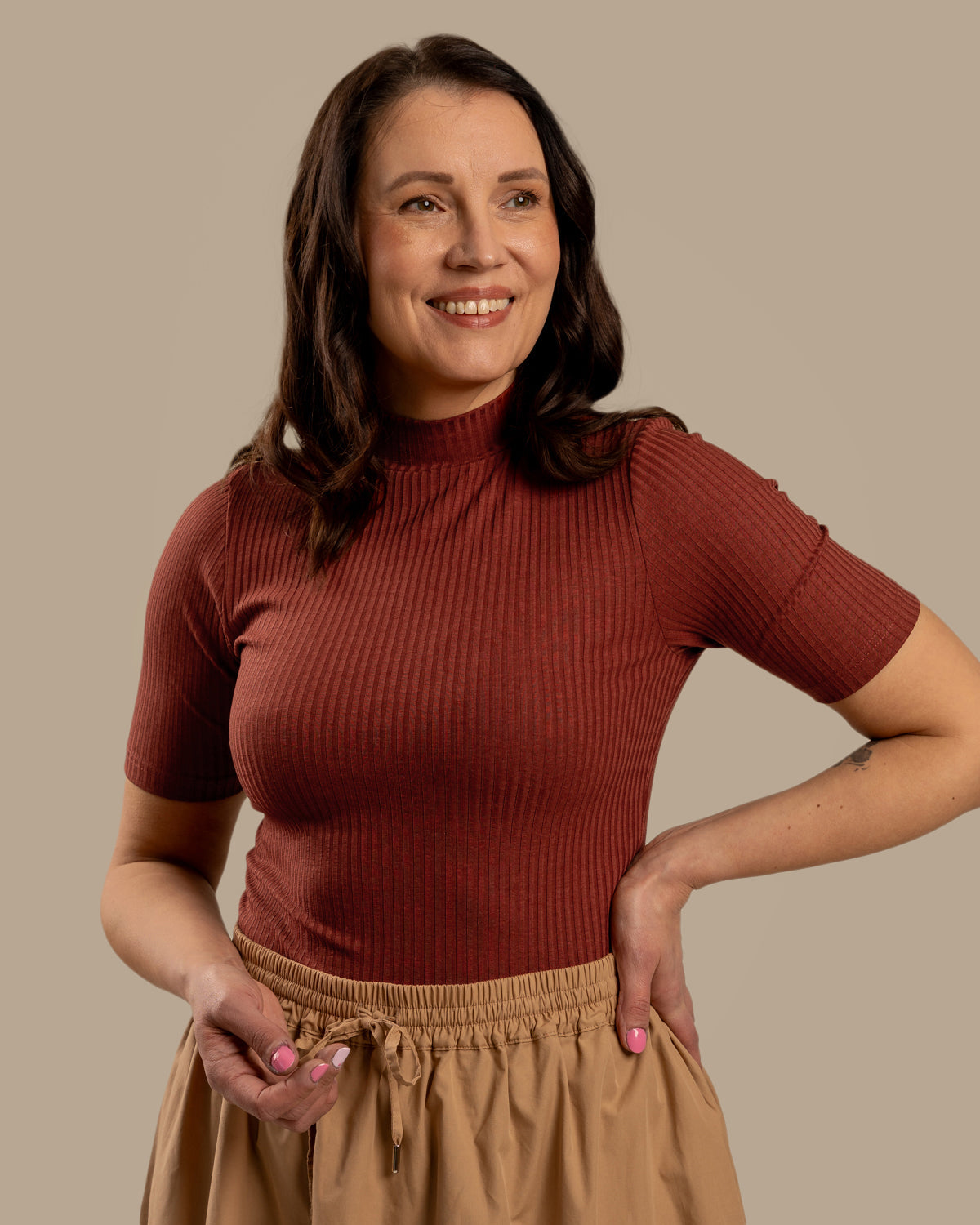 Ribbed T-Shirt Mahogany