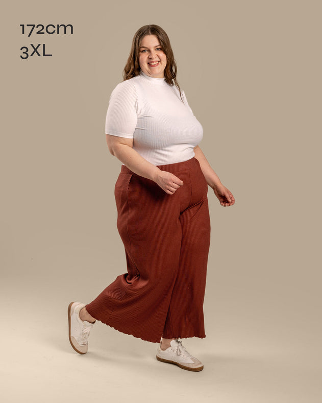 Ribbed Culottes Pants Mahogany