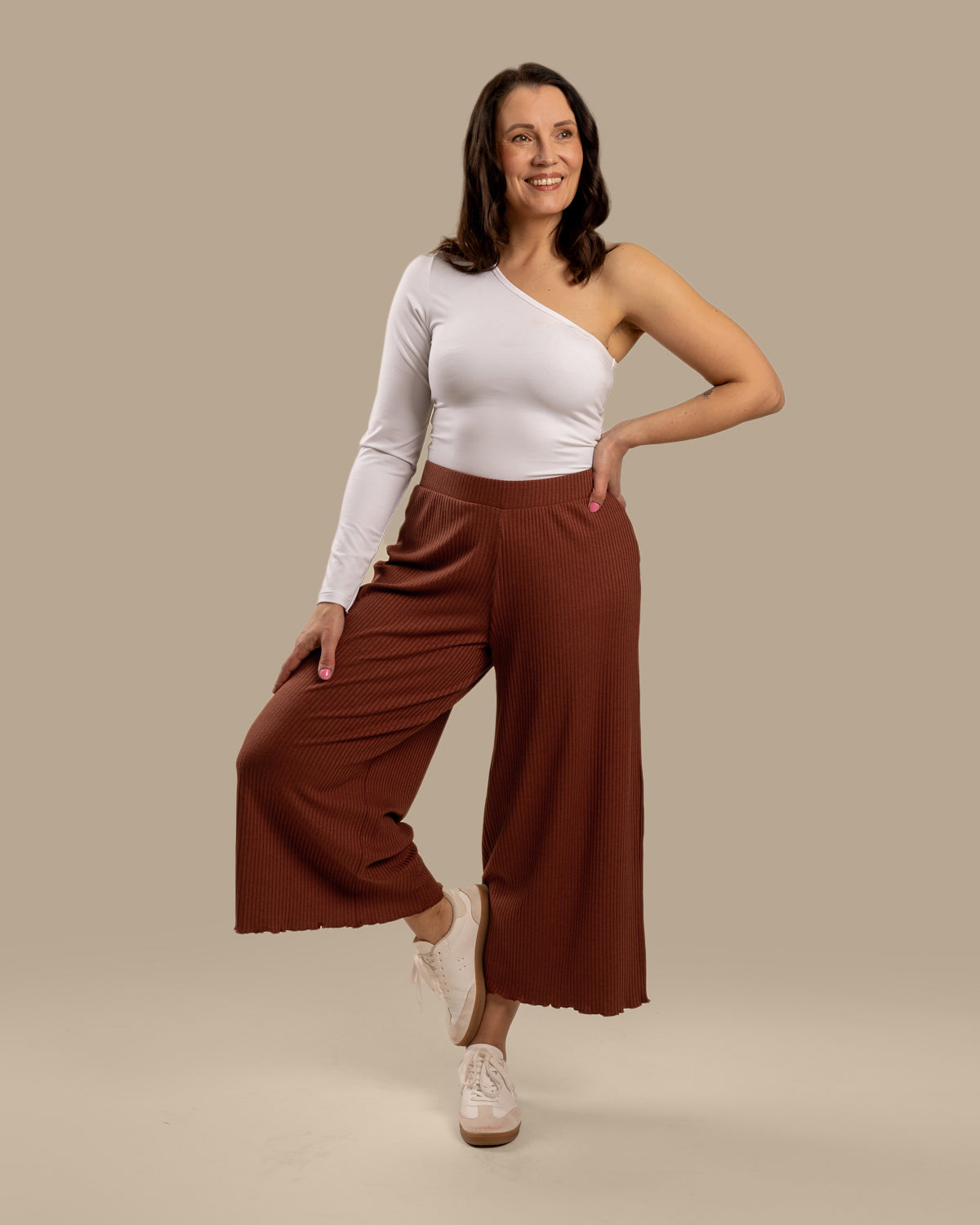 Ribbed Culottes Pants Mahogany