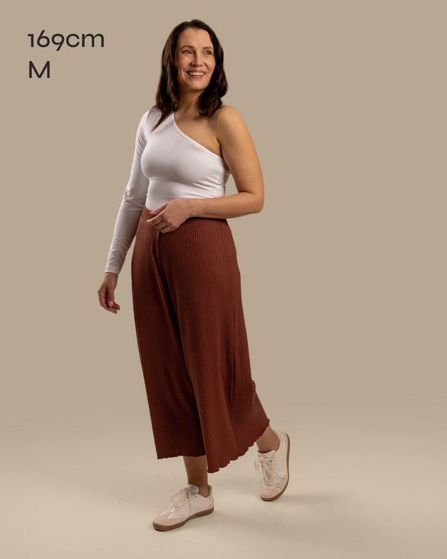 Ribbed Culottes Pants Mahogany
