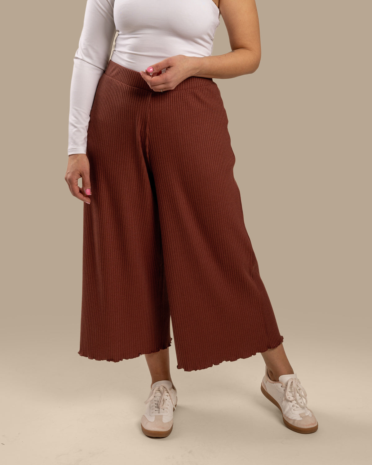 Ribbed Culottes Pants Mahogany