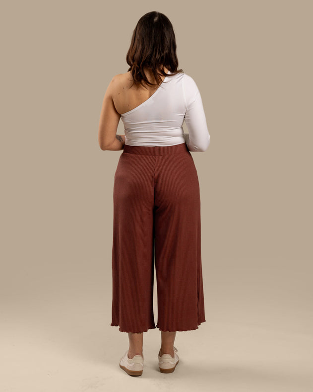 Ribbed Culottes Pants Mahogany