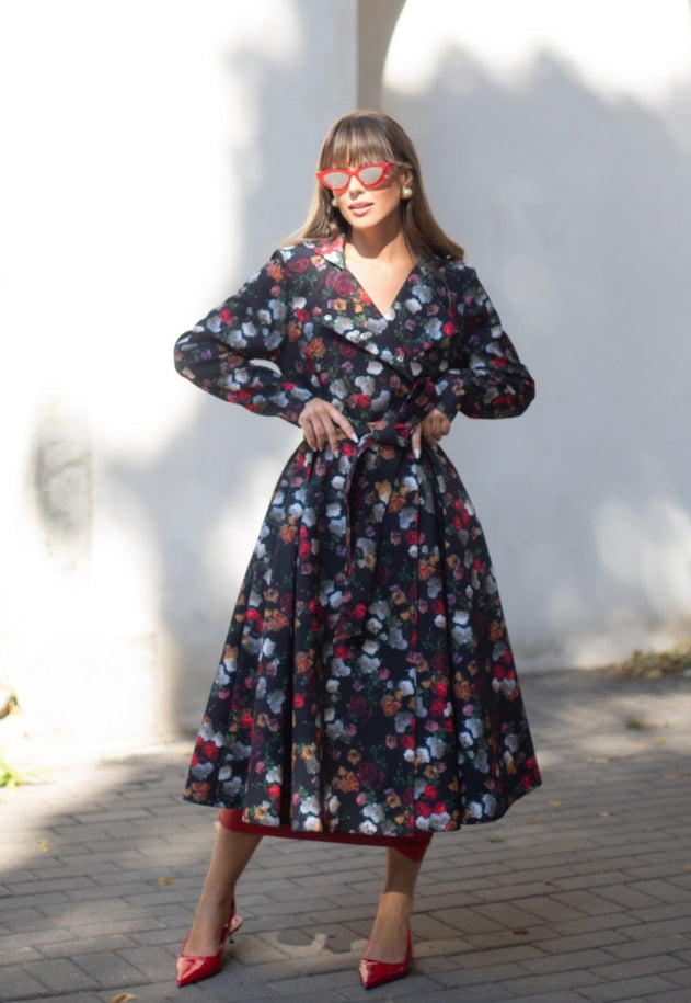 Double Breasted Trench Coat Black Rose Garden