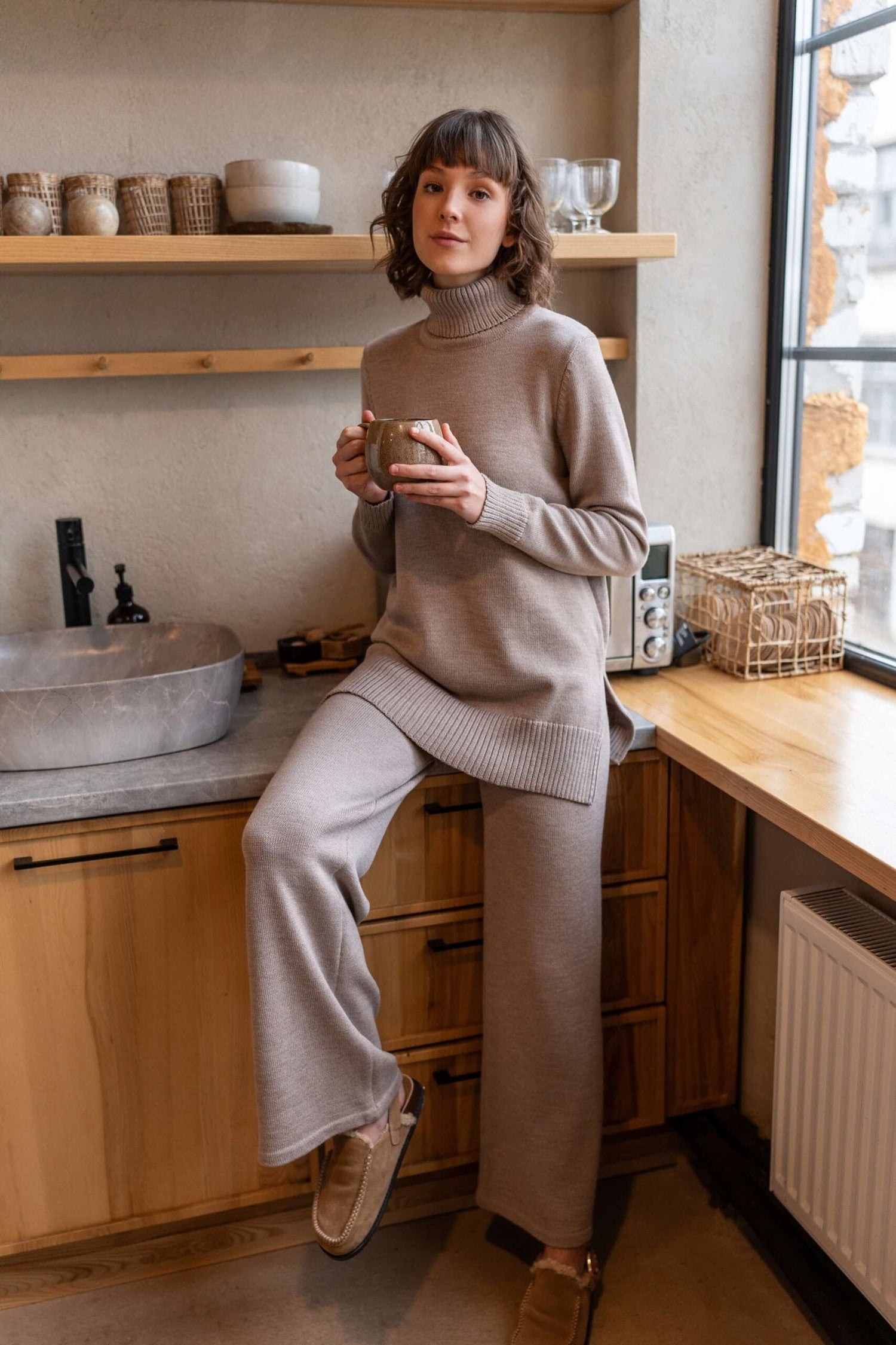 Merino Wool Wide-Leg Knitted Pants