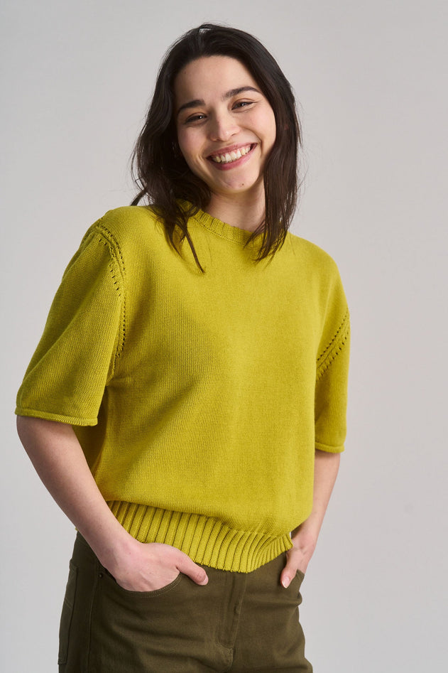 Stevie Organic Linen Knit Tee Sap Green