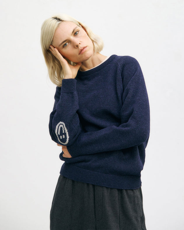 Smiling Knit Sweatshirt Blue Melange