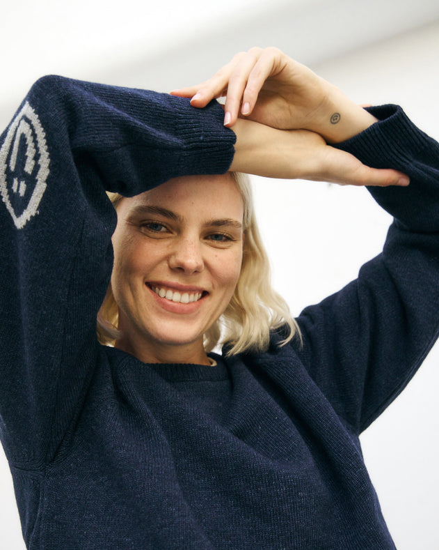 Smiling Knit Sweatshirt Blue Melange
