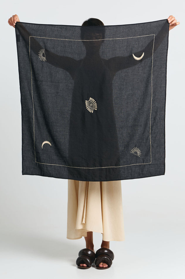 Tole Scarf Embroidered Black