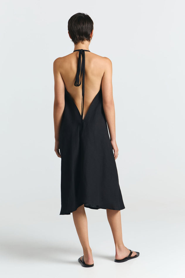 Multiposition Short Linen-Viscose Dress Black