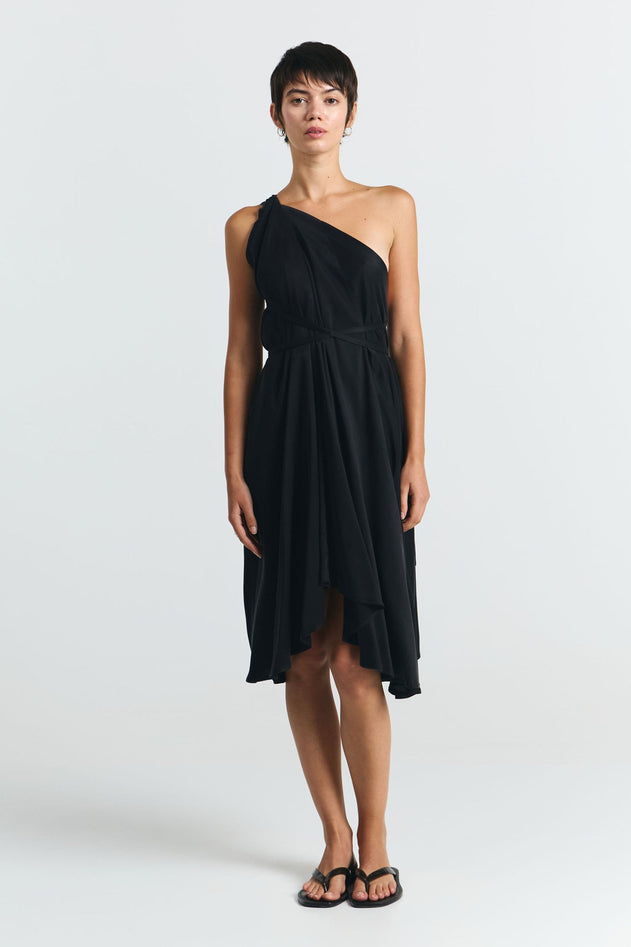 Multiposition Short Cupro Dress Black