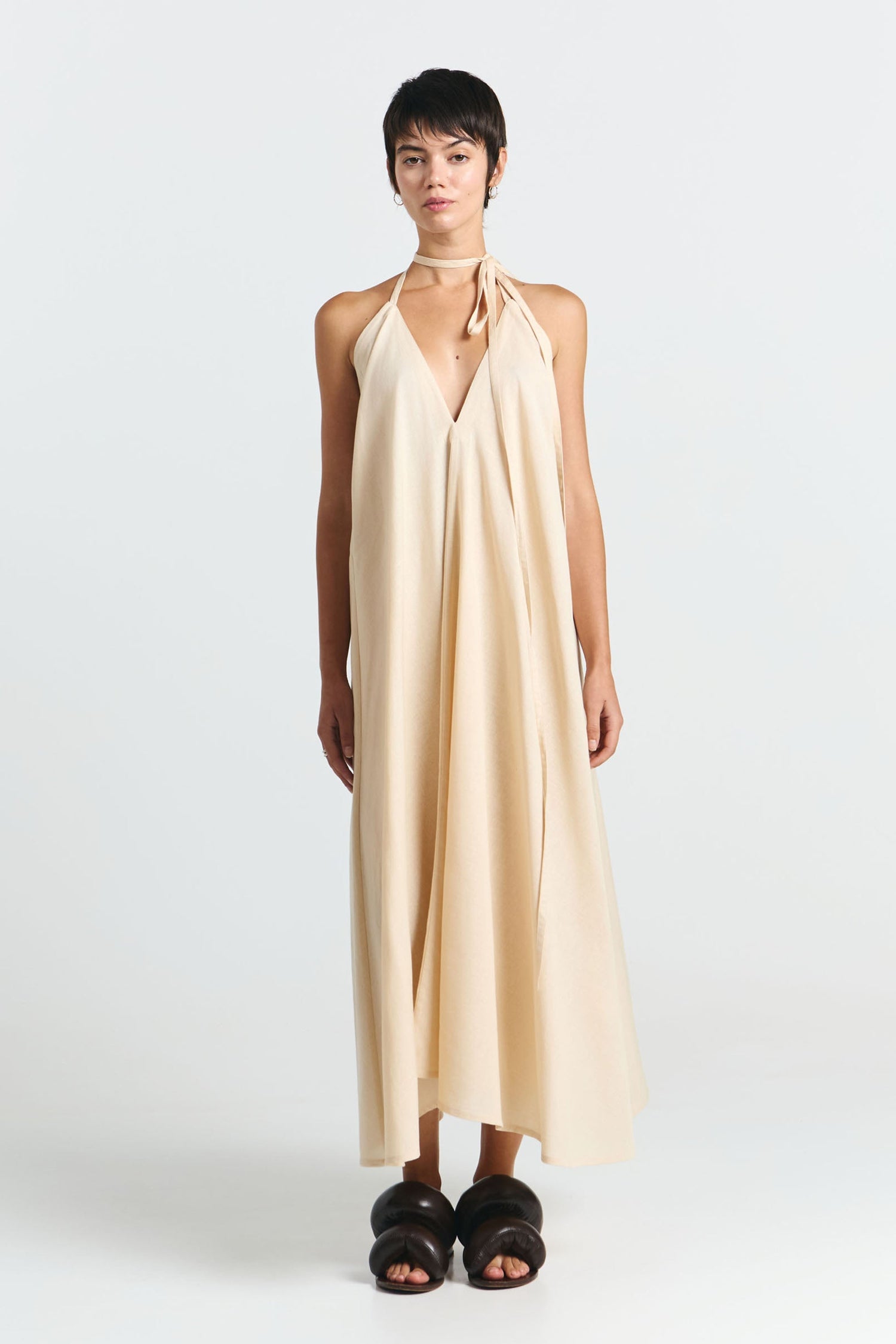 Multiposition Midi Cotton-Linen Dress Tapioca
