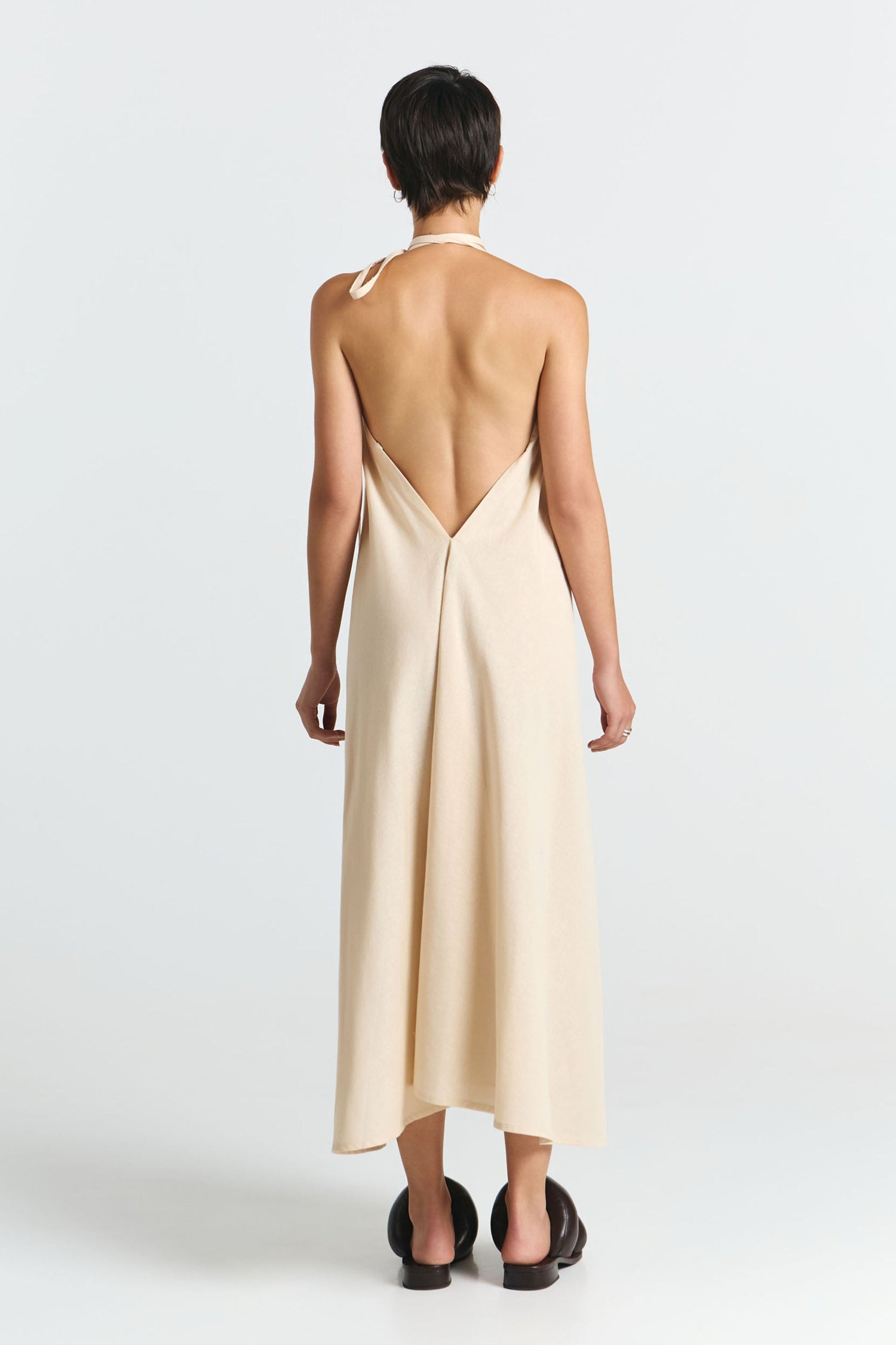 Multiposition Midi Cotton-Linen Dress Tapioca