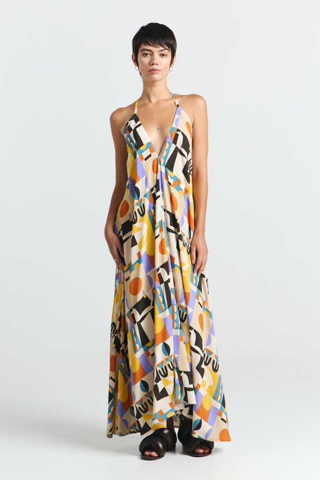 Multiposition Midi Viscose Dress Vibes Print