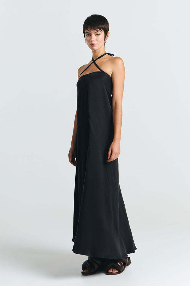 Multiposition Long Cupro Dress Black