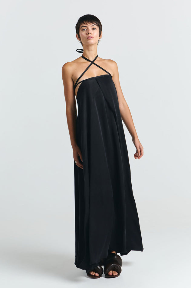 Multiposition Long Cupro Dress Black
