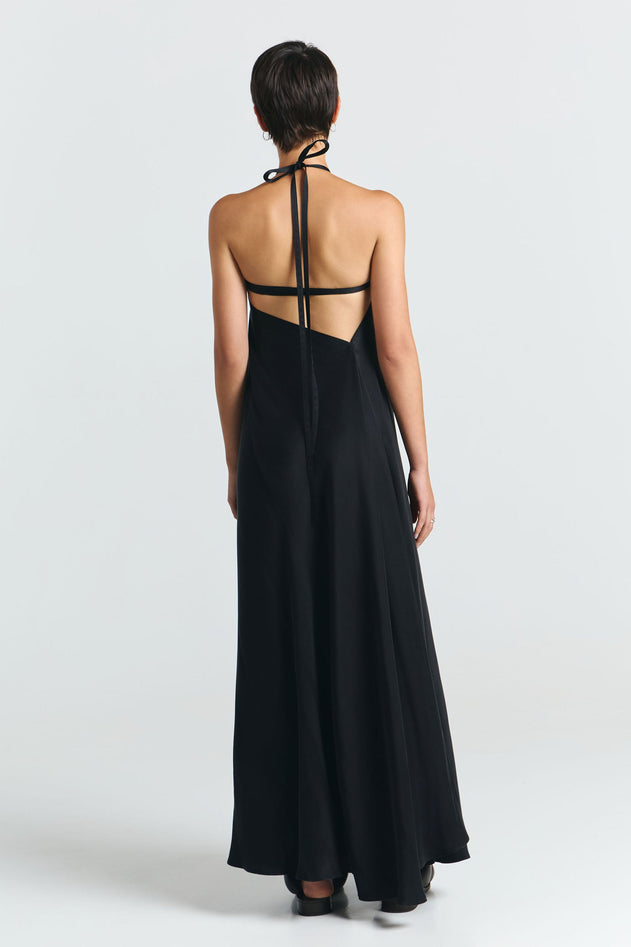 Multiposition Long Cupro Dress Black